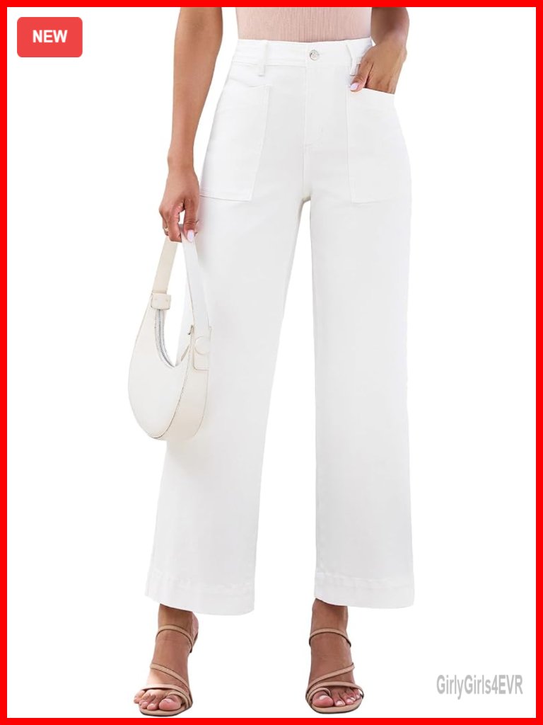 High Waisted Wide Leg Ankle Jeans With Patch Pockets